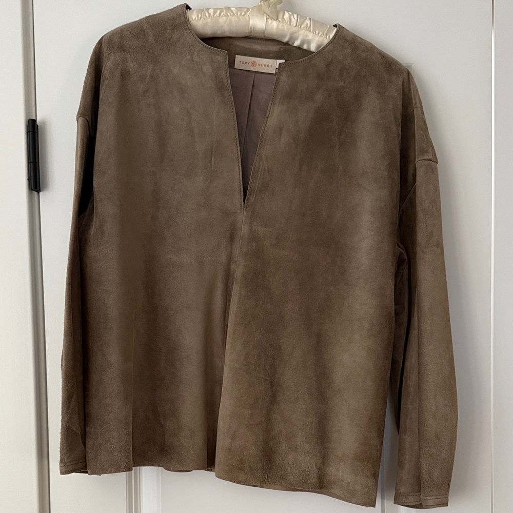 Tory Burch Taupe Suede Long Sleeve Top Sz S NWOT